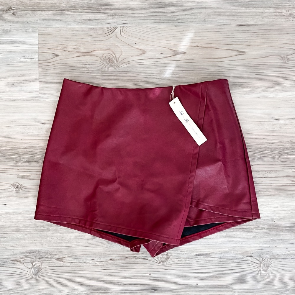 Burgundy Leather Skort